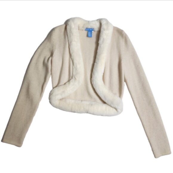 White+Warren 100% Cashmere Open Front Shrug w/Rabbit Trim Vintage RARE - Picture 3 of 8